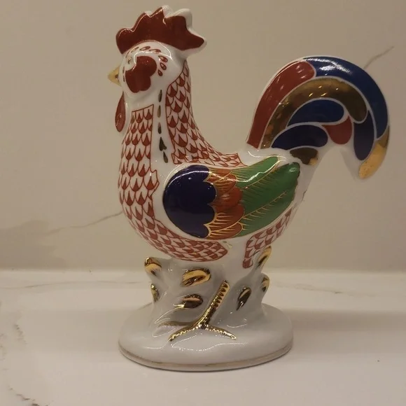 Vintage Set of 2 Unbranded Rooster and Parrot Ceramic Multi Color Gold - Picture 10 of 16